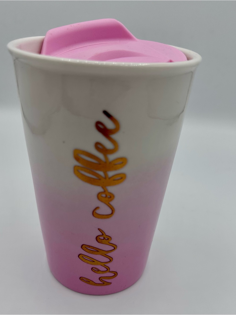 Pink 'Hello Coffee' Travel Mug with Pink Lid (1337)